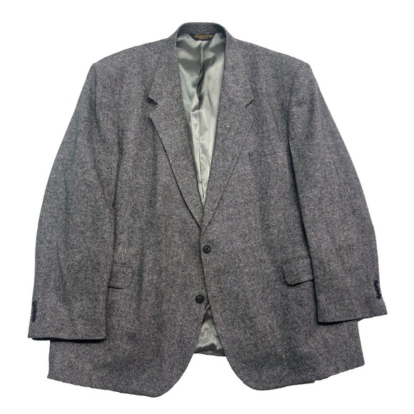 Cricketeer 54L Gray Black Herringbone Tweed Blazer Jacket Sport Coat USA Wool